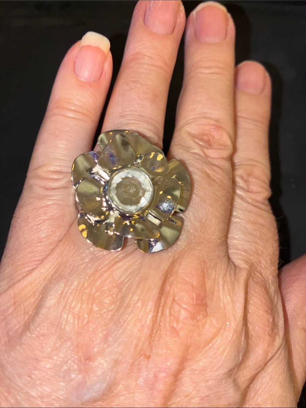 Crystal Flower Statement Stretch Ring - Gold-Tone